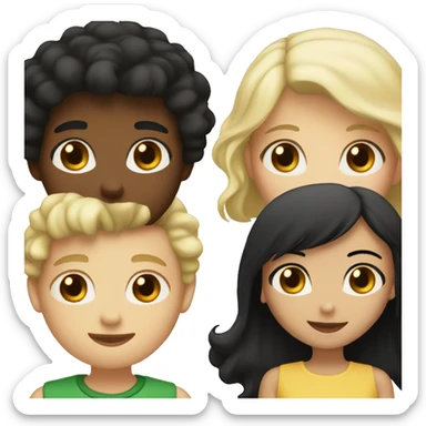 A boy with black hair and brown eyes next to a girl with blond hair and brown eyes sticker