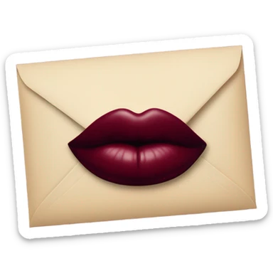 A burgundy-colored lipstick kiss mark on envelope sticker