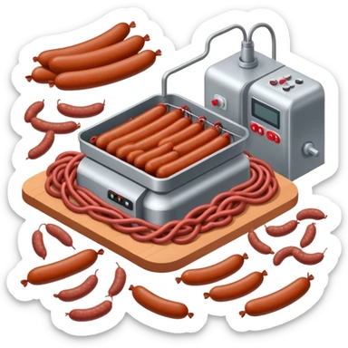 sausage factory with meat processing equipment and sausages sticker