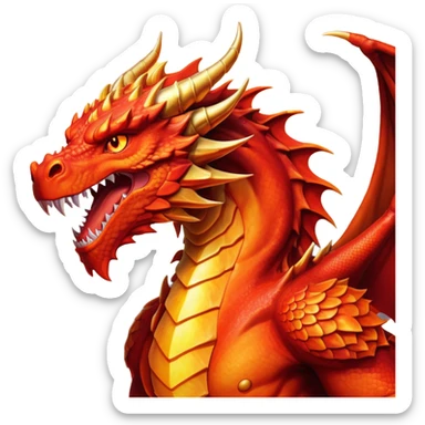 cinematic-noble-fierce-fire-dragon-portrait-emoji,-poised-and-imposing,-with-a-muscular,-scaled-body-ablaze-in-fiery-hues-of-crimson,-molten-orange,-and-molten-gold,-and-intense,-burning-eyes-that-mirror-the-heart-of-a-volcano;-rendered in detail sticker