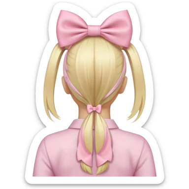 back view of long blonde hair with a pastel pink bow, hair in a low ponytail, iOS Apple emoji style sticker