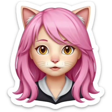 calico cat wear long pink hair wig sticker