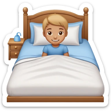 child making their bed, smiling, clean and friendly sticker