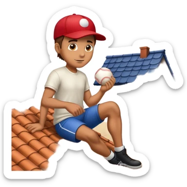 man on house roof sticker