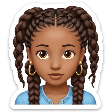 black girl with braids hanging down and no glasses and good earrings sticker