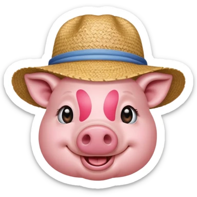 Farmer Pig – pink pig wearing straw hat and smiling sticker