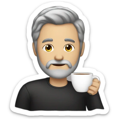 Man with grey hair and black beard sipping coffee sticker
