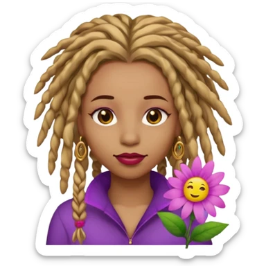 Gold dread locs pink emoji face purple flower in the hair red lipstick light brown face   sticker