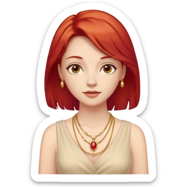 lady-in-light beige-dress-,-red-hair,-wearing-necklace sticker