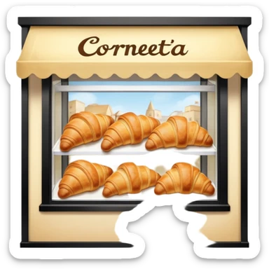 the front window of a bakery named "Cornetteria". With croissants  sticker