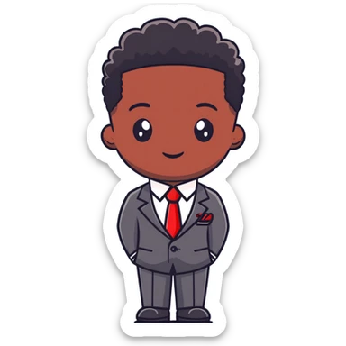 Black man nappy temp fade suit and red tie sticker