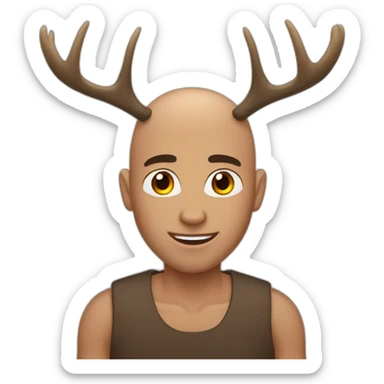 Bald young Man brown eyes with Moose antlers sticker