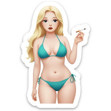 curvy long blonde hair pale beach pose smoking sticker