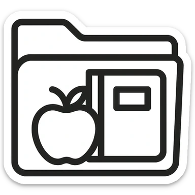 simple modern folder icon for 'school', no gradient, symbol of an apple and notebook, clear lines, neutral colors sticker