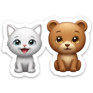 kitten and a little bear sticker