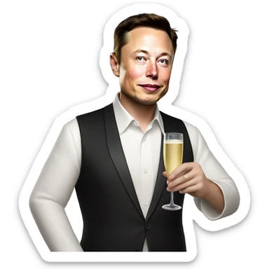 Elon Musk with a champagne glass sticker