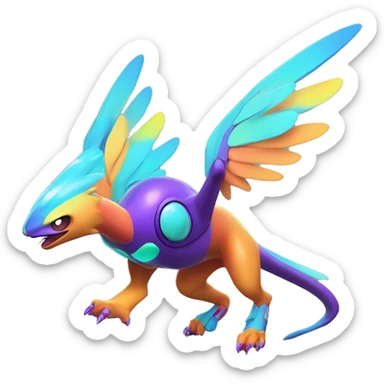 Colorful Neon Colors Vibrant Colors Flying Futuristic Fakémon-Pokémon-Creature Full Body sticker