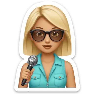 woman with summer clothes and sun glasses holding microphone sticker