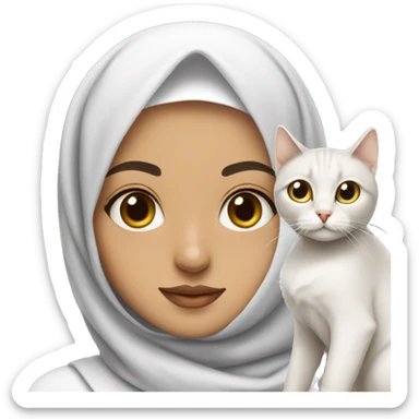 Arabic white hijab girl with a brow hijab and her cat sticker