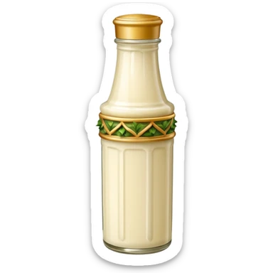 Creamy salad dressing in a bottle shaped like a roman pillar sticker