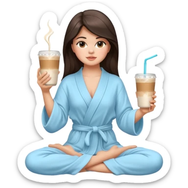 Selina Gomez holding an ice latte, doing yoga, traveling. spa, massage, luxury  vibes. Mood: calm, rich, feminine, magnetic. sticker