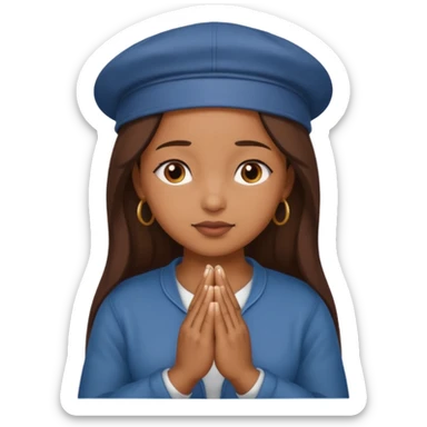 A BROWN MOTIVATIONAL woman WITH A CAP ON WITH PRAYING HANDS sticker