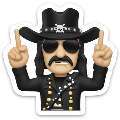 lemmy killmister holding a cros sticker