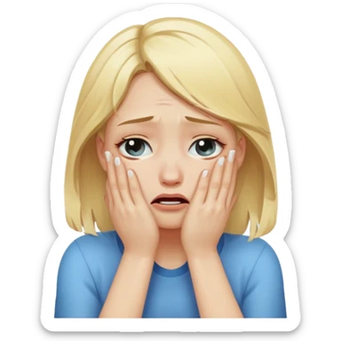 Blonde girl crying with hands covering face sticker
