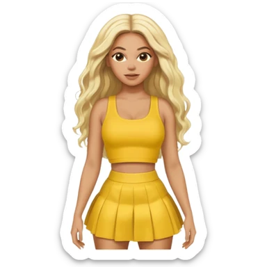 Beyonce with long platinum blonde hair, yellow crop top and skirt sticker