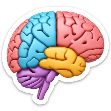 emoji icon of side view of brain with details of the brain structure and in detailed 3d rendring, colored to highlight different sections sticker