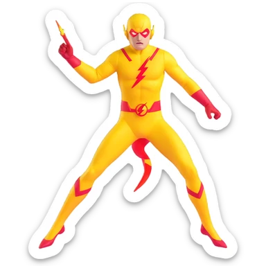 Reverse Flash villain with yellow costume and red lightning bolt sticker