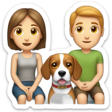 Brown hair White boy and girl and beagle Sit on couch sticker