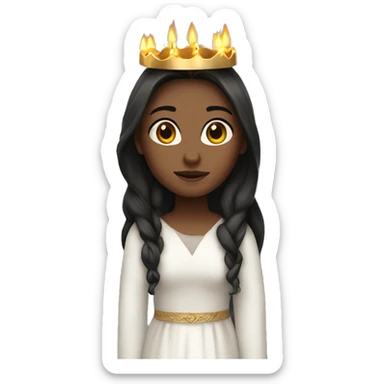 lucia with candles in her lucia crown with dark long hair and a white long sleeved gown sticker