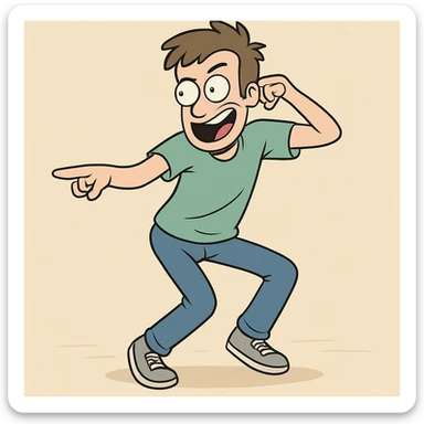 a man doing the Griddy dance, energetic pose, simple background sticker