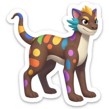 Rare realistic exotic edgy epic pretty beautiful handsome gorgeous aesthetic colorful vibrant Vernid-Trico-species-Fakemon-creature by LiLaiRa, 4 legs, 1 tail, random markings, (full body) sticker