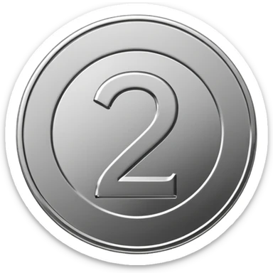 Emoji icon of a metal coin with engraved number 2, minimalist style, isolated, only metal color sticker