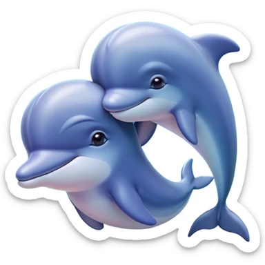 Cinematic Huggable Dolphin Portrait Emoji, Embracing a cuddly, rounded form with a soft, inviting silhouette and a gentle, warm smile, featuring smooth, glossy skin and large, endearing eyes that sparkle with affection, Simplified yet irresistibly adorable features, highly detailed, glowing with a tender, pastel aquatic glow, high shine, comforting and delightful, stylized with an air of plush marine lovability, soft glowing outline, capturing the essence of a super cute dolphin that seems as if it could be hugged into your heart! sticker