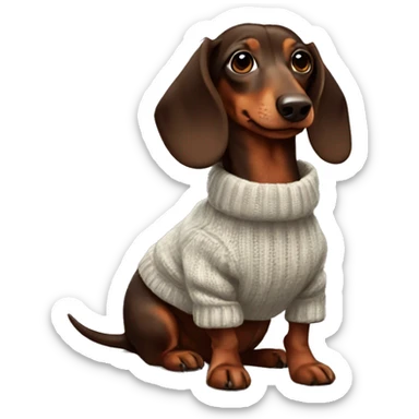 Dark Brown Long-haired dachshund in sweater  sticker