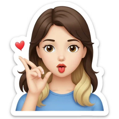 Brunette girl blowing a kiss blonde boy catching jt sticker