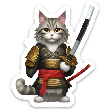 Samurai Maine coon with catana sticker