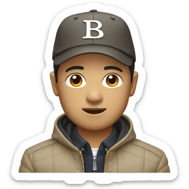 Asian man wearing burberry jacket with baseball cap  sticker