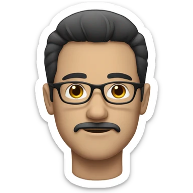 a white-skinned man with black straight hair, mustache, glasses sticker