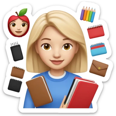 A 3D emoji with a apple Memoji style that the depicts a person who is learning to become a fashion designer as her highchool extended profile. She is young in a highschool age. She has items that are familiar with this job in the field. She is smiling normally sticker