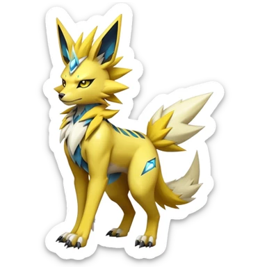  Cool Edgy Shiny Futuristic Ethereal Legendary Zeraora-Digimon-Jolteon-Renamon-Pokemon-hybrid full body sticker