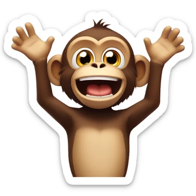 a monkey with a cheeky grin and their hands up sticker