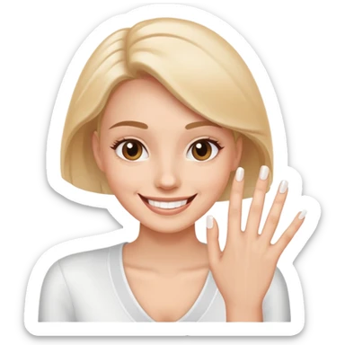 a person showing clean, trimmed nails, smiling, simple and expressive sticker