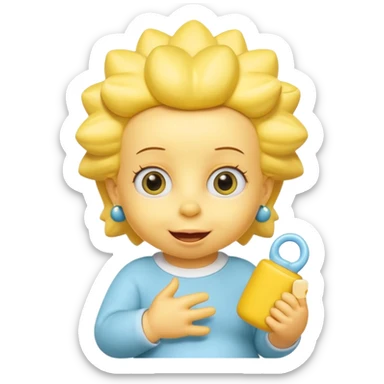 A 3D cartoon baby character fully yellow skin, styled like Maggie Simpson, with pacifier, big eyes, smooth shading, Memoji-style rendering, consistent with other yellow Simpsons characters. sticker