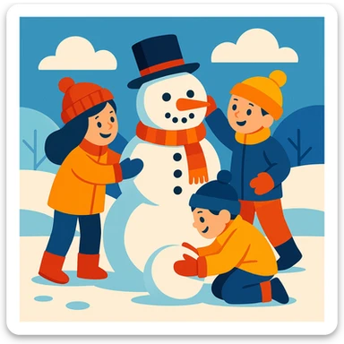 people making a snowman sticker