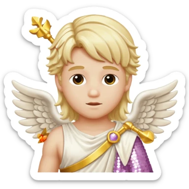 Cupid Love God with long blonde hair, cream sequin toga sticker