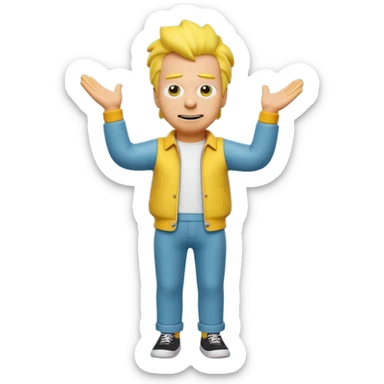 A 3D cartoon male character entirely in yellow, including skin, hair, and clothing, standing confidently, cheerful expression, full-body Memoji-style render with smooth shading, matching the Simpsons style. sticker